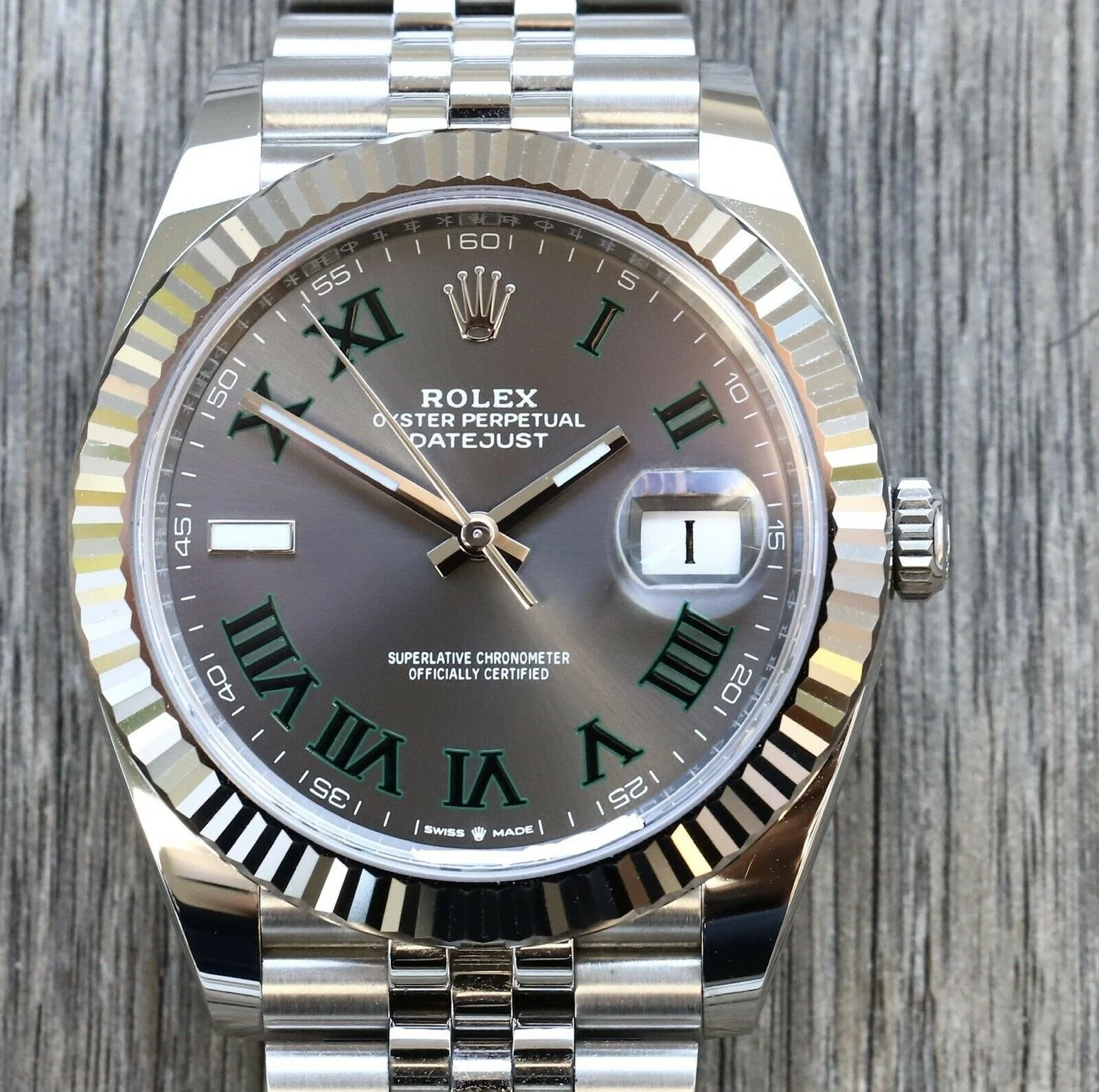 Rolex Datejust Rhodium Dial 126334 “Wimbledon” Flutted/Jubilee 41 mm