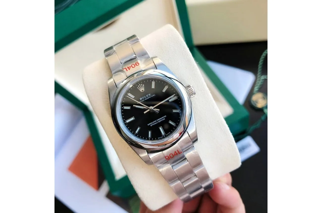 Rolex Oyster Perpetual SS/SS Black/Stk 31/41 mm