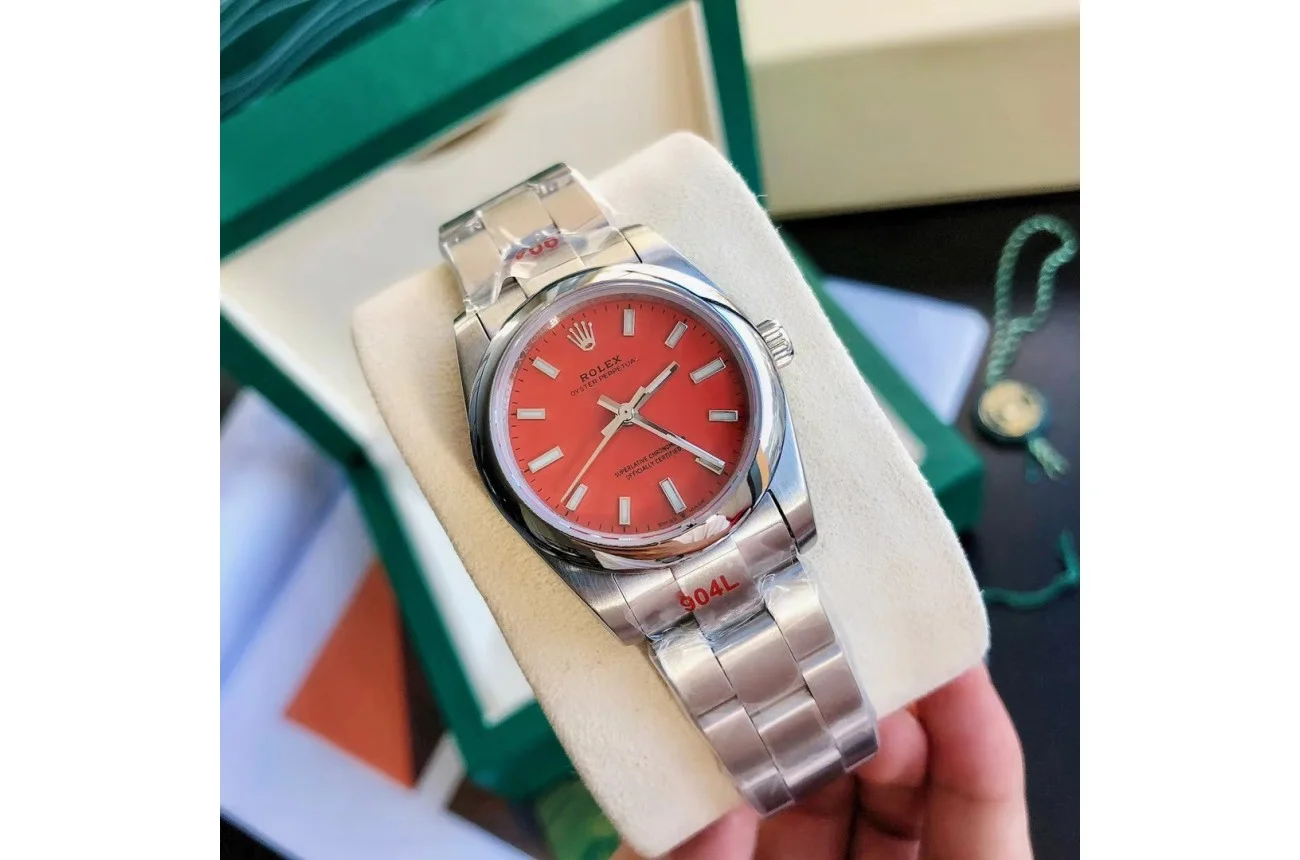Rolex Oyster Perpetual SS/SS Red/Stk 31/41 mm