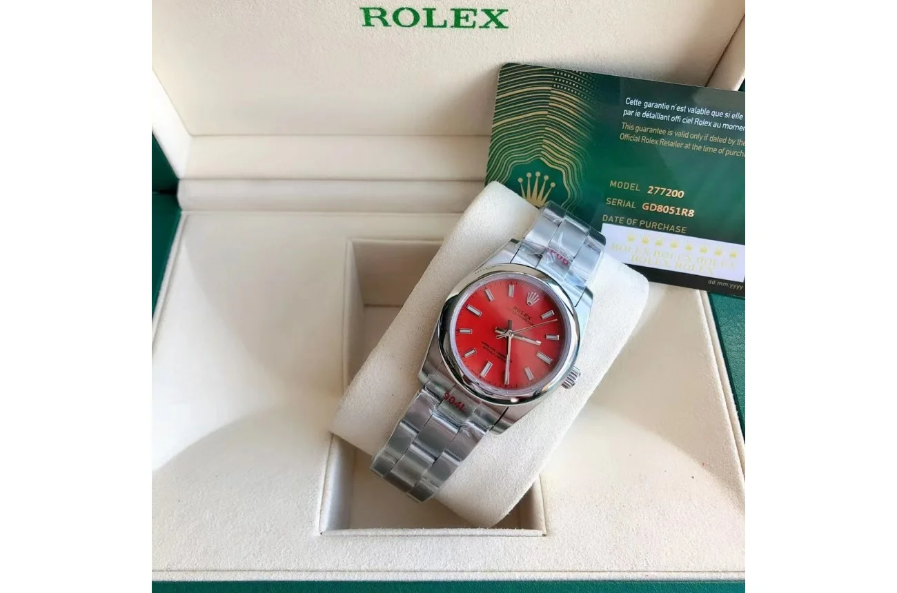 Rolex Oyster Perpetual SS/SS Red/Stk 31/41 mm