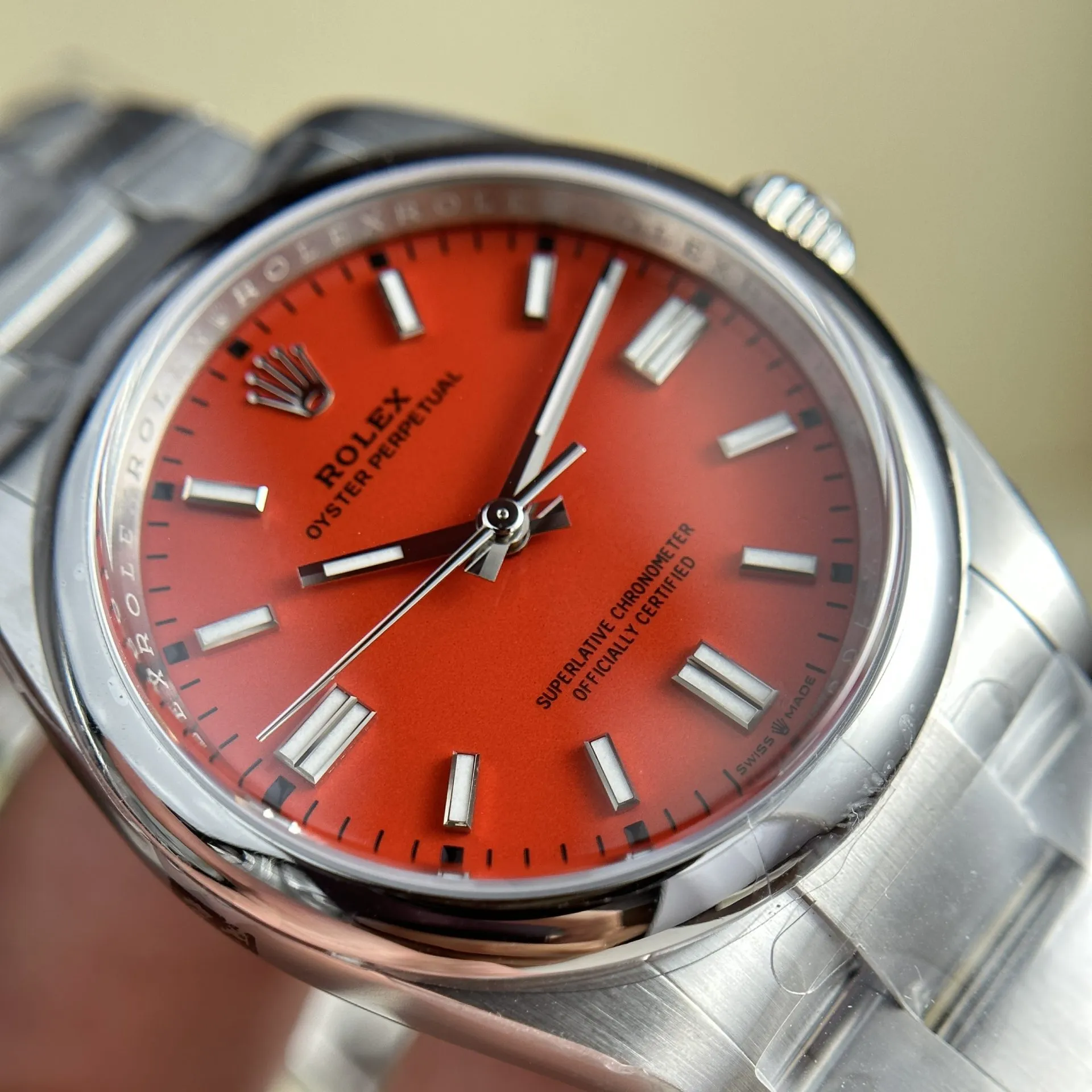 Rolex Oyster Perpetual Coral Red Dial 124300 41 mm