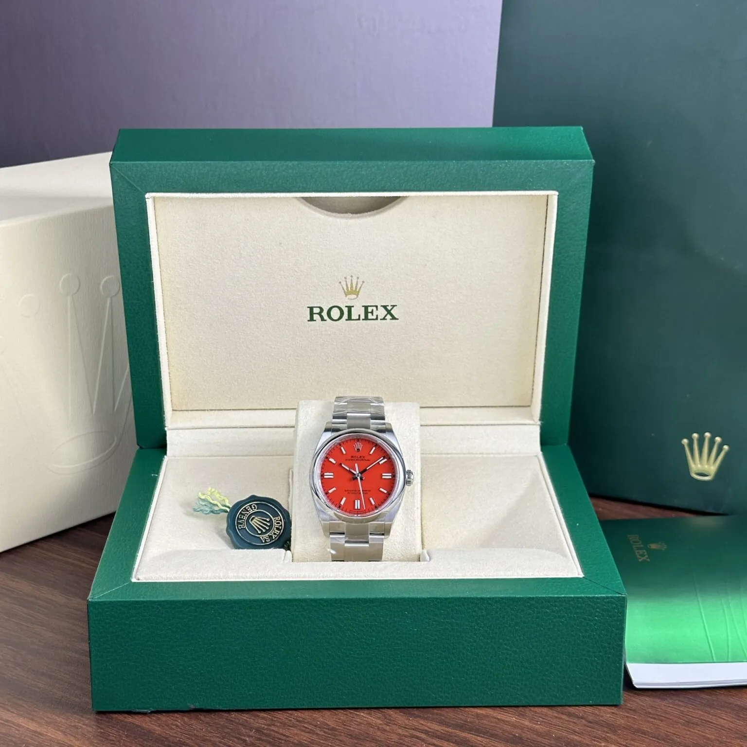 Rolex Oyster Perpetual Coral Red Dial 124300 41 mm